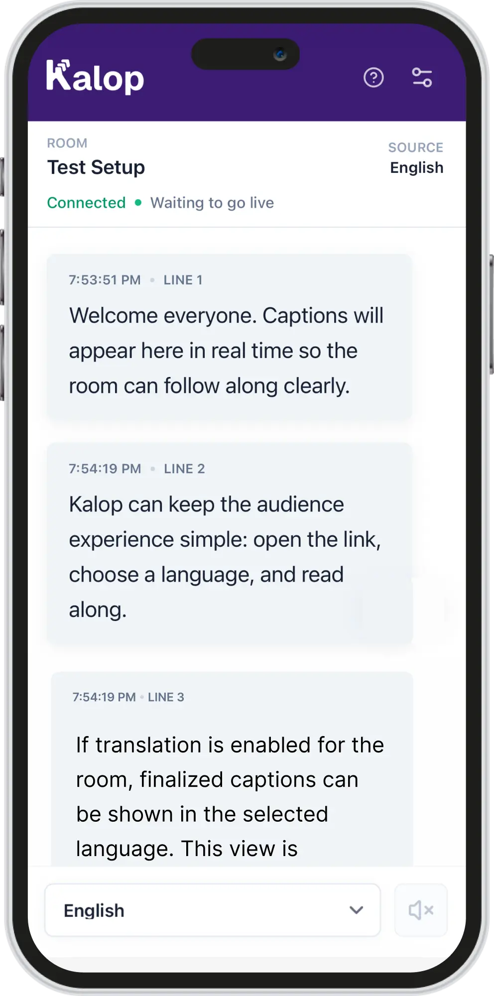 Kalop mobile language selection preview